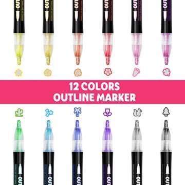 12 Colors Shimmer Markers Outline Pens for Drawing Art School Supplies, Valentines Day Gifts for Kid...