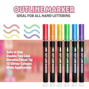 12 Colors Shimmer Markers Outline Pens for Drawing Art School Supplies, Valentines Day Gifts for Kids, Gifts for Teen Girls, Teen Girl Gifts Trendy Stuff, Art Crafts Gifts for 4-13 Year Old Girl
