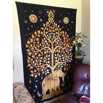 Your Spirit Space Black/Gold Elephant Tapestry