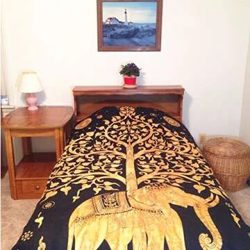 Your Spirit Space Black/Gold Elephant Tapestry