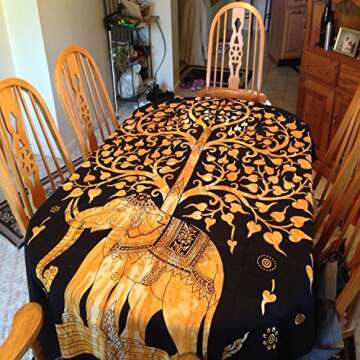 Your Spirit Space (TM Black/Gold Good Luck Elephant Tapestry-Tree of Life. Quality Home or Dorm Hippie Wall Hanging. The Ultimate Bohemian Tapestry Decoration