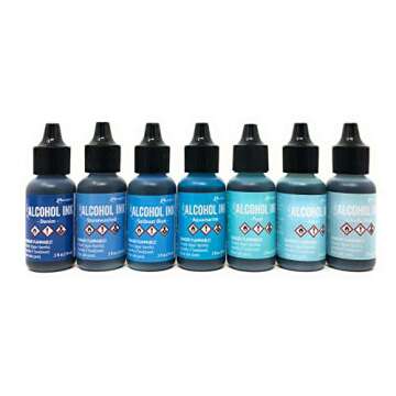 Blues Alcohol Inks Set | Tim Holtz Alcohol Inks Shades of Blue 7-Pack | Denim, Stonewashed, Sailboat...