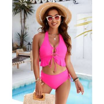 BMJL High Waisted Bikini Sets Women Push Up Sexy Bathing Suits Cute Two Piece Ruffle Swimsuits Halte...
