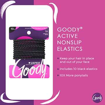 Goody Nonslip Womens Elastic Hair Tie Black - 4MM for Medium Hair- Ouchless Pain-Free Hair Accessori...