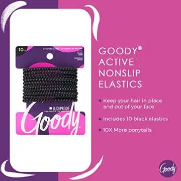 Goody Nonslip Womens Elastic Hair Tie Black - 4MM for Medium Hair- Ouchless Pain-Free Hair Accessori...