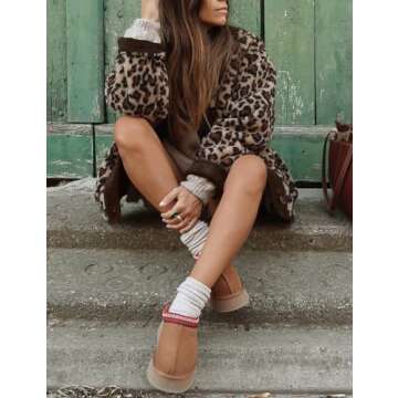 Stylish Eisctnd Fuzzy Leopard Print Fleece Jacket