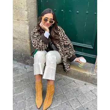 Stylish Eisctnd Fuzzy Leopard Print Fleece Jacket