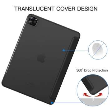 JETech Case for iPad Pro 11-Inch, 2022/2021/2020/2018 Model (4th/3rd/2nd/1st Generation), Compatible with Pencil, Cover Auto Wake/Sleep (Black)
