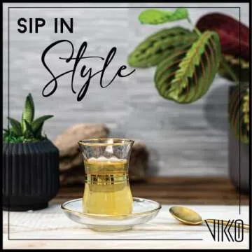 Vikko Turkish Tea Glass Set of 6 Elegant Cups & Saucers