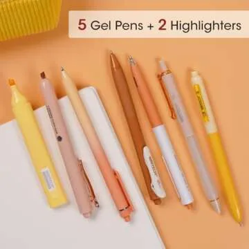 WRITECH Gel Pens Journaling Highlighters: Journal Set Aesthetic Assorted Pastel Color Ink 0.5mm Fine Point Retractable 0.7mm Black Pen Smooth Writing Drawing No Bleed 7ct (Orange)