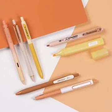 WRITECH Gel Pens Journaling Highlighters: Journal Set Aesthetic Assorted Pastel Color Ink 0.5mm Fine Point Retractable 0.7mm Black Pen Smooth Writing Drawing No Bleed 7ct (Orange)
