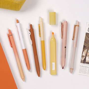 WRITECH Gel Pens Journaling Highlighters: Journal Set Aesthetic Assorted Pastel Color Ink 0.5mm Fine Point Retractable 0.7mm Black Pen Smooth Writing Drawing No Bleed 7ct (Orange)