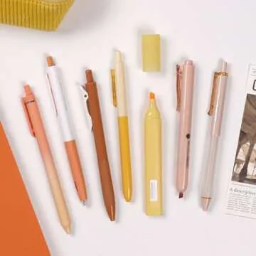 WRITECH Gel Pens Journaling Highlighters: Journal Set Aesthetic Assorted Pastel Color Ink 0.5mm Fine Point Retractable 0.7mm Black Pen Smooth Writing Drawing No Bleed 7ct (Orange)