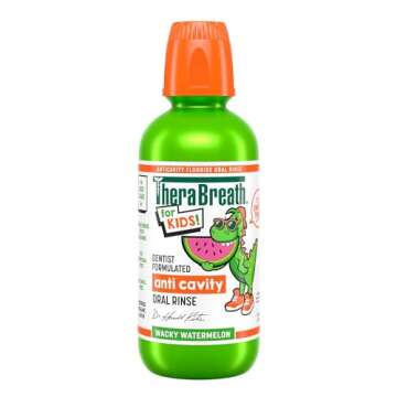TheraBreath Kids Organic Wacky Watermelon Mouthwash with Fluoride, Anticavity, Dentist Formulated, 1...