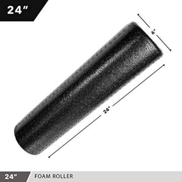 High Density Muscle Foam Rollers by Day 1 Fitness - Sports Massage Rollers for Stretching, Physical Therapy, Deep Tissue, Myofascial Release - Ideal for Exercise and Pain Relief - Solid Black, 24"
