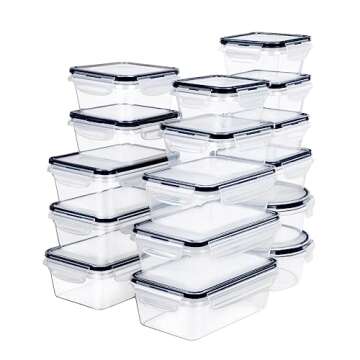 FOOYOO 32 Piece Food Storage Container with Lids (16 Containers + 16 Lids) - Plastic Food Airtight Leak Proof Snap Lock Lids, BPA Free Storage Containers with Lids