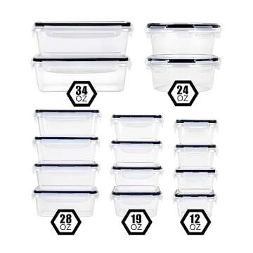 FOOYOO 32 Piece Food Storage Container with Lids (16 Containers + 16 Lids) - Plastic Food Airtight Leak Proof Snap Lock Lids, BPA Free Storage Containers with Lids