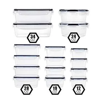FOOYOO 32 Piece Food Storage Container with Lids (16 Containers + 16 Lids) - Plastic Food Airtight Leak Proof Snap Lock Lids, BPA Free Storage Containers with Lids