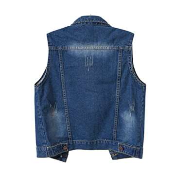 VIEWON Women's Casual Denim Waistcoat Frayed Sleeveless Ripped Jacket Vest with Pockets Denim L