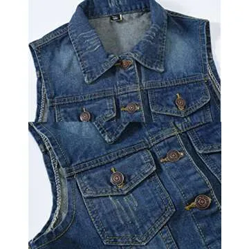 VIEWON Women's Casual Denim Waistcoat Frayed Sleeveless Ripped Jacket Vest with Pockets Denim L