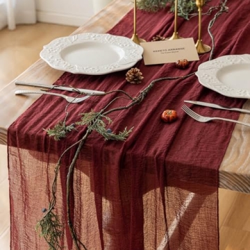 Burgundy Cheesecloth Table Runner Boho Wedding Decor