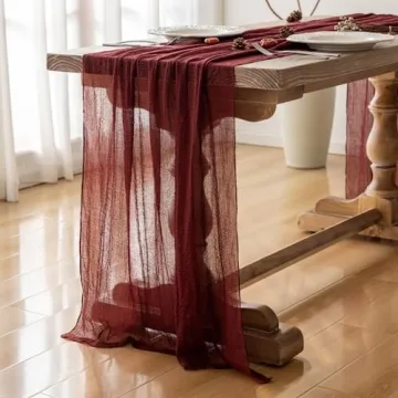 Burgundy Cheesecloth Table Runner Boho Wedding Decor