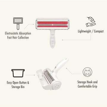 Purstine Roller Pet Hair Remover and Reusable Lint Roller - Cat and Dog Hair Remover for Furniture, Carpet, Clothes, Bedding and Car Seats- Lightweight, Multi-Surface Fur Removal Tool (Red)