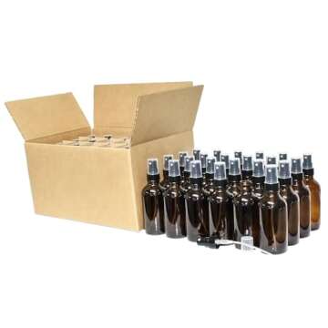 GlassBottleOutlet (Pack of 24) 4 oz. Amber Boston Round with Black Fine-Mist Sprayer