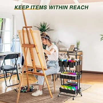 LEHOM 3-Tier Mobile Utility Cart with Hanging Cups & Hooks