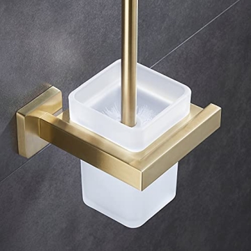 Toilet Brush with Holder Set in Brushed Gold - NEWRAIN