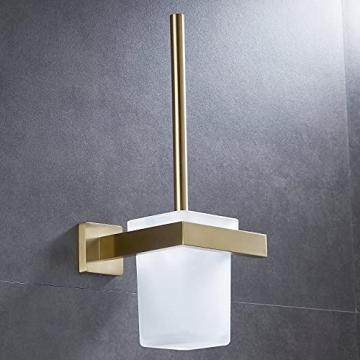 Toilet Brush with Holder Set in Brushed Gold - NEWRAIN