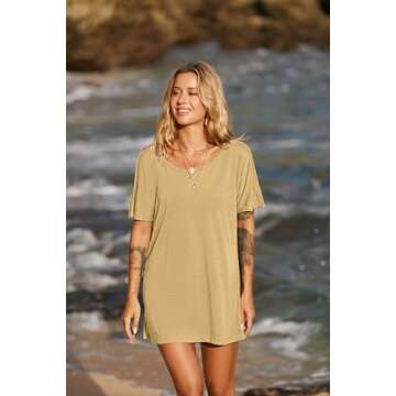 Ekouaer Women's Swimsuit Beach Cover Up Short Sleeve Cover Ups for Swimwear Bathing Suit Coverups S-XXXL