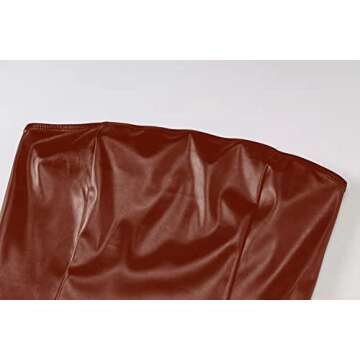 Achieer Women Sexy Strapless Bodycon PU Leather Ruched Latex Dress for Club Party Brown