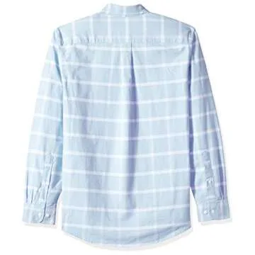 Amazon Essentials Men's Long Sleeve Shirts Casual - Regular-Fit Pocket Oxford, Blue, Windowpane, X-Large