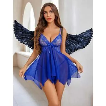 Avidlove Women Lingerie Lace Babydoll V Neck Sleepwear Strap Chemise Blue S