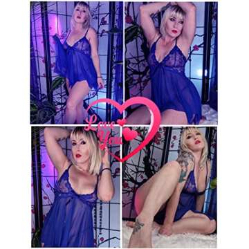 Avidlove Women Lingerie Lace Babydoll V Neck Sleepwear Strap Chemise Blue S