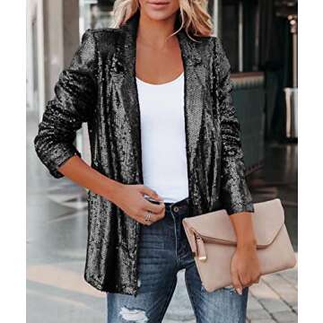 Dazzling SEMATOMALA Women's Sequin Open Front Blazer