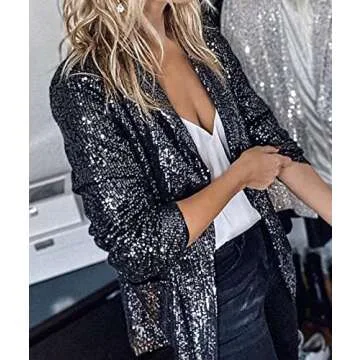 Dazzling SEMATOMALA Women's Sequin Open Front Blazer