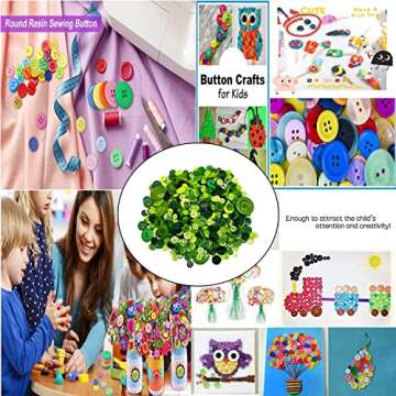 Green Buttons 4 Holes Round Buttons for DIY Sewing Craft, 1 Inch to 0.6 Inch Assorted Sizes 660 Pcs