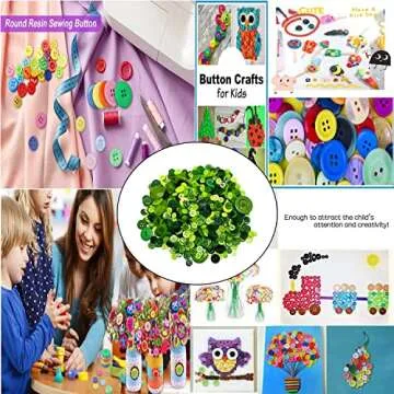 Green Buttons 4 Holes Round Buttons for DIY Sewing Craft, 1 Inch to 0.6 Inch Assorted Sizes 660 Pcs
