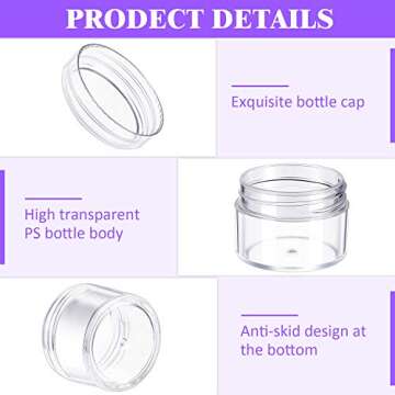 Boao 50 Pieces Empty Clear Plastic Pot Jars with Lids Round Sample Containers Mini Travel Jars for Storage of Ear Studs Ear Ring(30 ml/30g)
