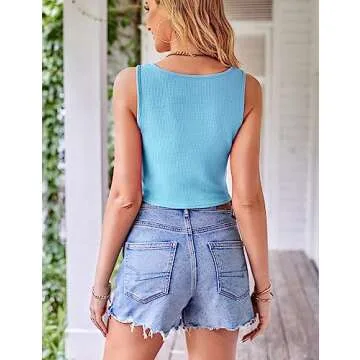 VIDUSSA Sexy Square Neck Summer Tank Tops for Women