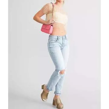 Cioatin Women Rhinestone Pearl Sheer Mesh Short Sleeve Sparkle Tops Y2K Sequin Beaded Crop Top Glitter See Through Shirt