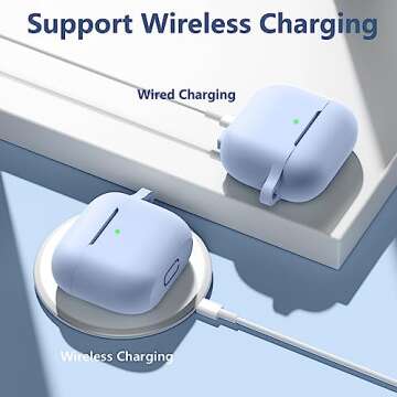 SNBLK Compatible with AirPods 3rd Generation Case Cover 2021, Soft Silicone Shock-Absorbing Protective AirPods 3 Case Skin with Keychain, Support Wireless Charging, Front LED Visible, Light Blue