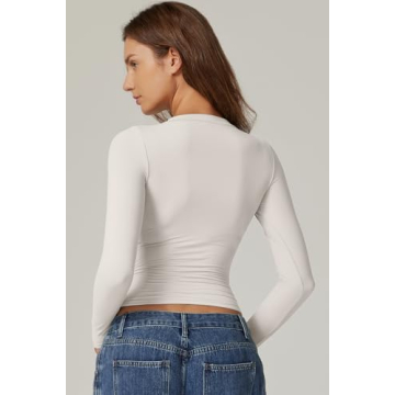 QINSEN Long Sleeve Fitted Crewneck Basic Shirt for Women