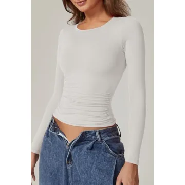 QINSEN Long Sleeve Fitted Crewneck Basic Shirt for Women