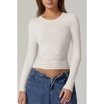 QINSEN Long Sleeve Fitted Crewneck Basic Shirt for Women