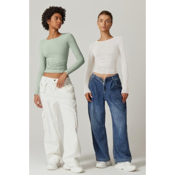 QINSEN Long Sleeve Fitted Crewneck Basic Shirt for Women