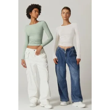 QINSEN Long Sleeve Fitted Crewneck Basic Shirt for Women