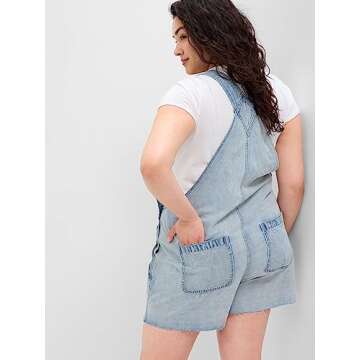 GAP Womens Slouchy Shortall, Light Wash, Medium US